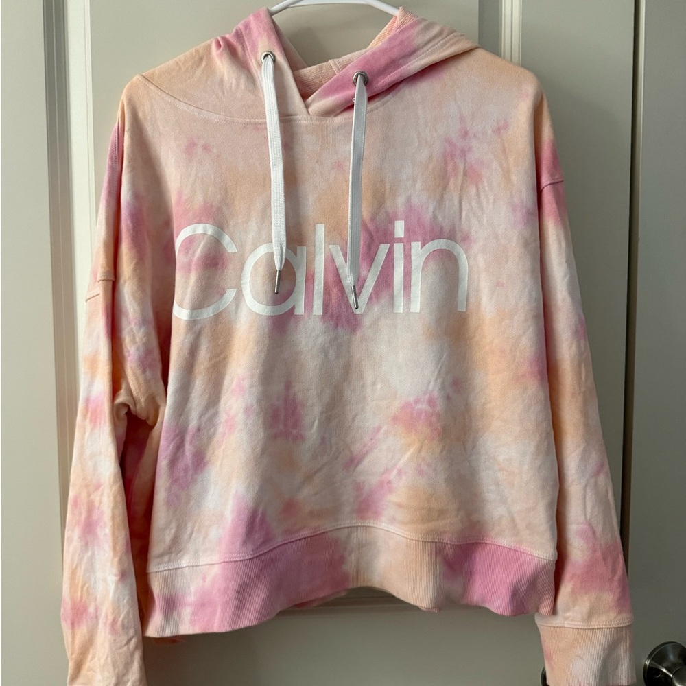 Calvin Klein Performance women's pink and orange tie-dye logo hoodie